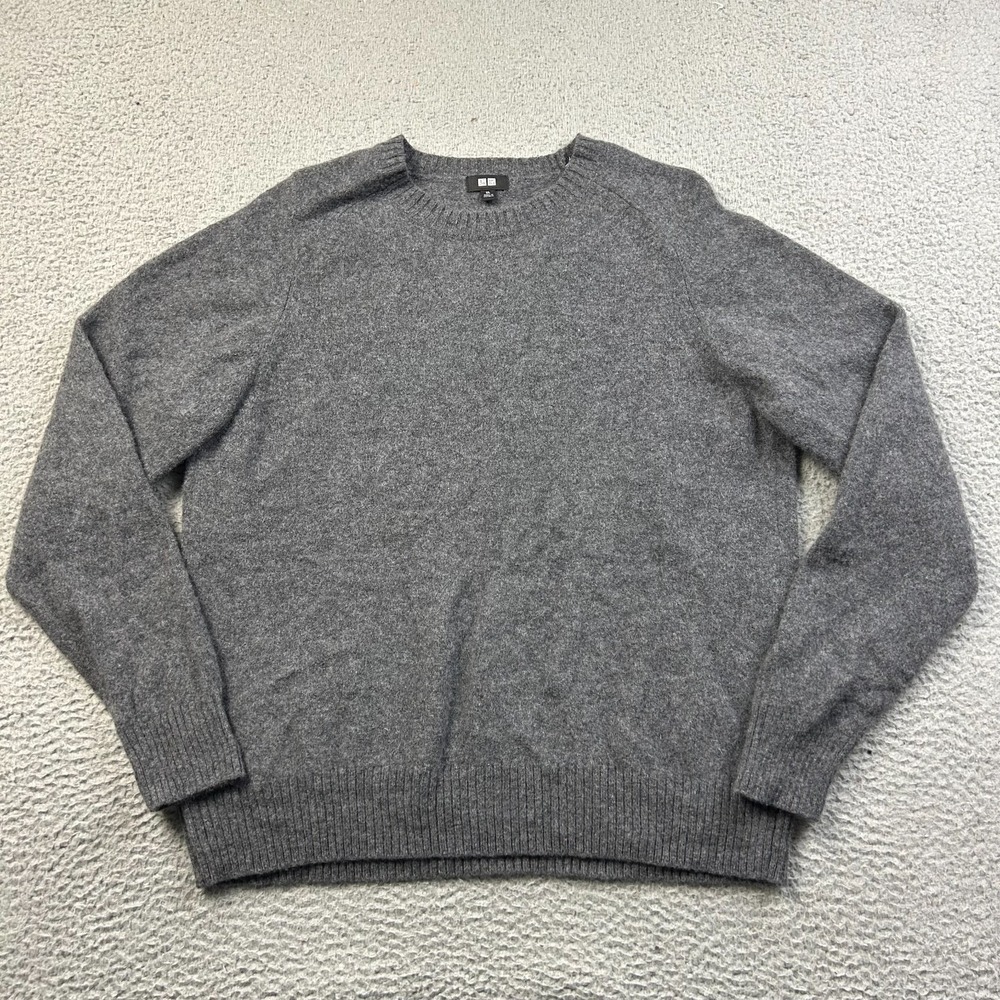Uniqlo Men's Premium Lambswool Crew Neck Sweater Gray Heather Fluffy Soft XL